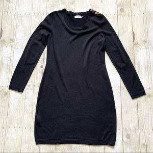 Calvin Klein Black Sweater Dress with Patch Elbow & Button Detail Medium